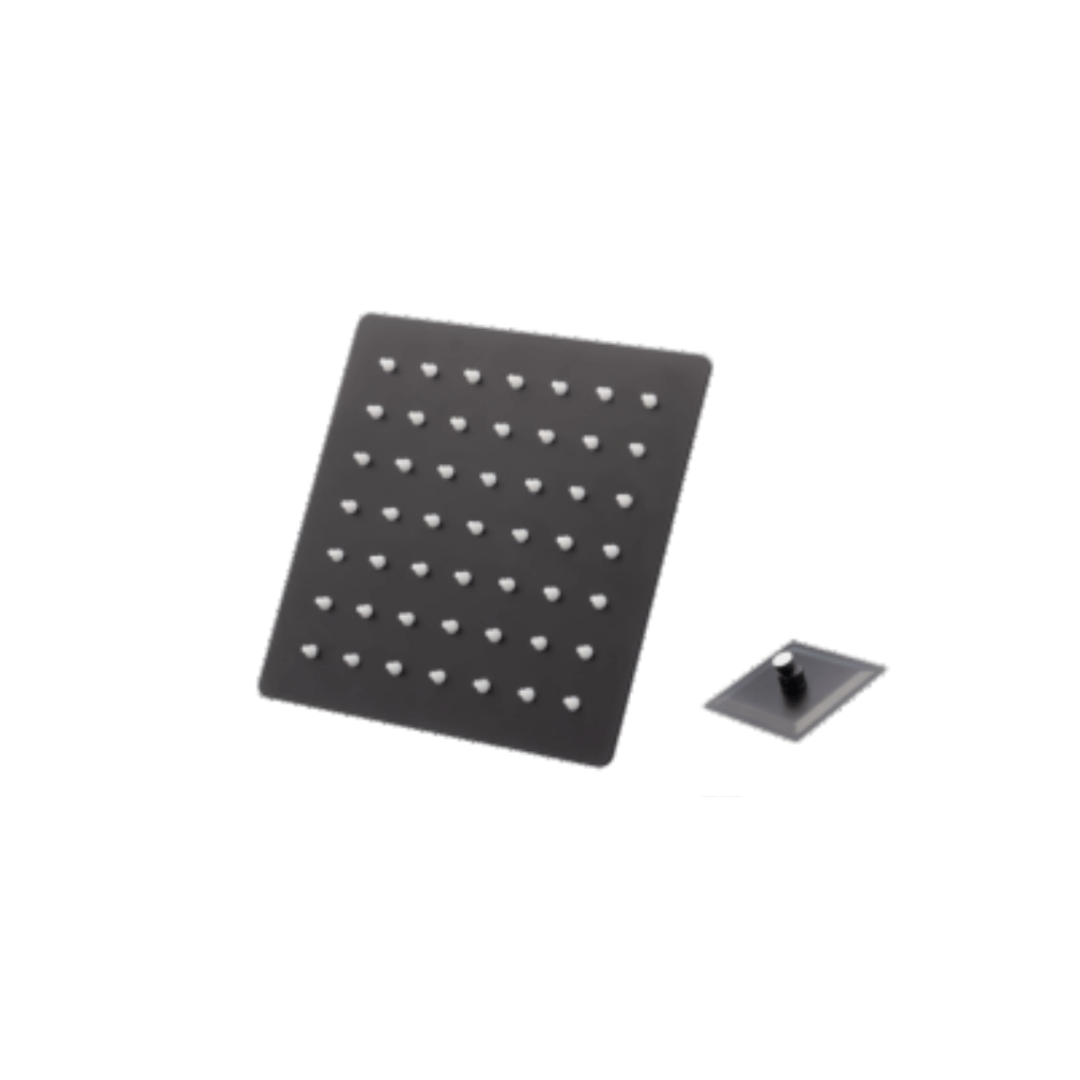 Ducha de banheiro quadrada na cor preta (black matte), ilustrando a linha de duchas diversas da Master Hidráulica.